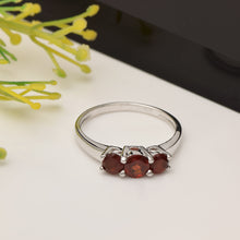 Load image into Gallery viewer, Garnet Classic Trio Stone Ring – Sterling Silver
