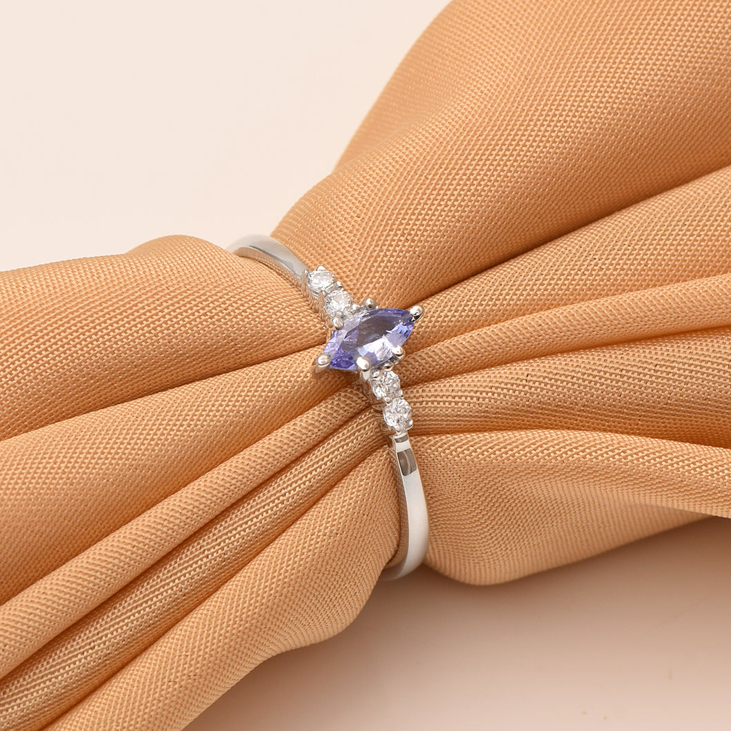 Tanzanite Trillion Solitaire Ring - Sterling Silver