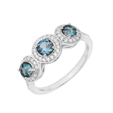 Load image into Gallery viewer, London Blue Topaz Triple Halo Design Ring – Sterling Silver
