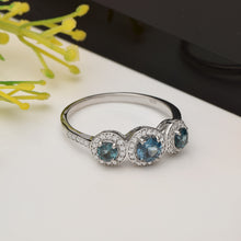 Load image into Gallery viewer, London Blue Topaz Triple Halo Design Ring – Sterling Silver

