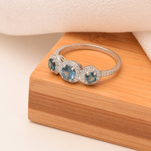 Load image into Gallery viewer, London Blue Topaz Triple Halo Design Ring – Sterling Silver
