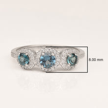 Load image into Gallery viewer, London Blue Topaz Triple Halo Design Ring – Sterling Silver
