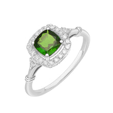 Load image into Gallery viewer, Green CZ Cushion Halo Ring - Sterling Silver
