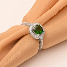 Load image into Gallery viewer, Green CZ Cushion Halo Ring - Sterling Silver
