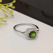 Load image into Gallery viewer, Green CZ Cushion Halo Ring - Sterling Silver
