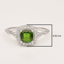 Load image into Gallery viewer, Green CZ Cushion Halo Ring - Sterling Silver
