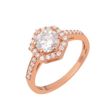 Load image into Gallery viewer, Moissanite Hexagonal Halo Pave Band Ring – Sterling Silver
