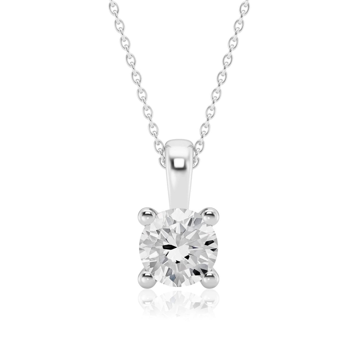 Lab-Grown Diamond Round Cut Solitaire Pendant Necklace - 925 Sterling Silver