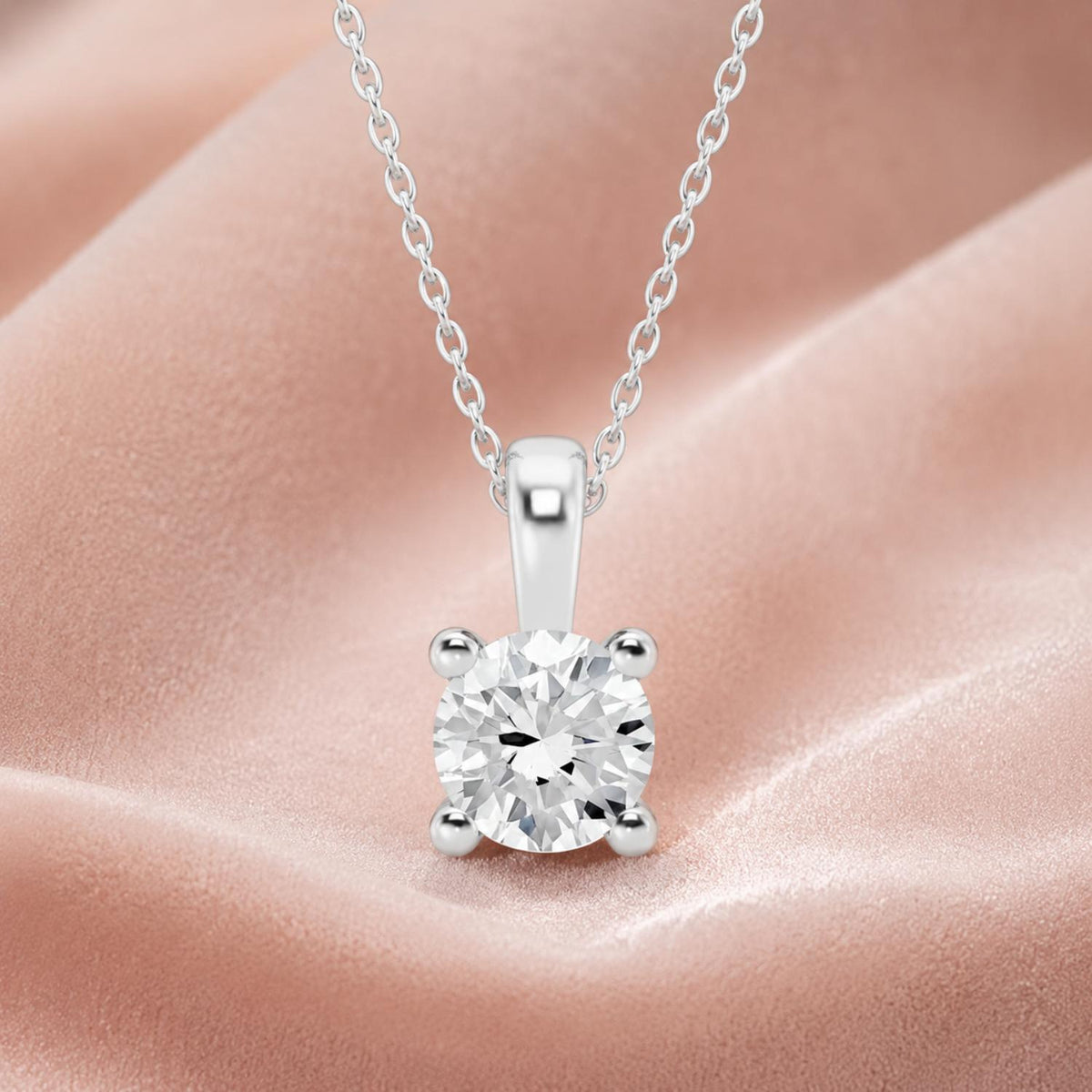 Lab-Grown Diamond Round Cut Solitaire Pendant Necklace - 925 Sterling Silver