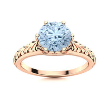 Load image into Gallery viewer, Aquamarine Engraved Leaf Band Ring – Sterling Silver

