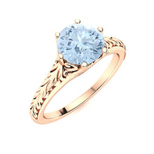 Load image into Gallery viewer, Aquamarine Engraved Leaf Band Ring – Sterling Silver
