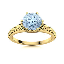 Load image into Gallery viewer, Aquamarine Engraved Leaf Band Ring – Sterling Silver
