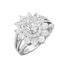 Load image into Gallery viewer, Moissanite Sunburst Halo Ring – Sterling Silver
