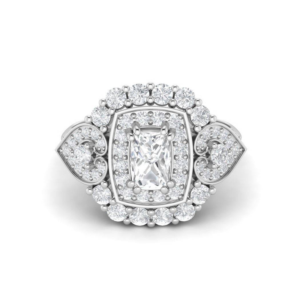Moissanite Cushion Halo Ring – Sterling Silver