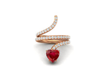 Load image into Gallery viewer, Ruby Heart-Shaped Snake Ring - Sterling Silver
