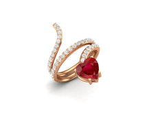 Load image into Gallery viewer, Ruby Heart-Shaped Snake Ring - Sterling Silver
