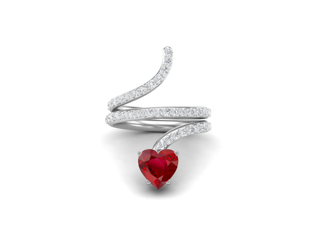 Ruby Heart-Shaped Snake Ring - Sterling Silver