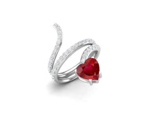 Load image into Gallery viewer, Ruby Heart-Shaped Snake Ring - Sterling Silver
