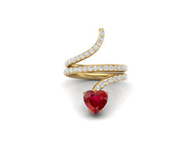 Load image into Gallery viewer, Ruby Heart-Shaped Snake Ring - Sterling Silver
