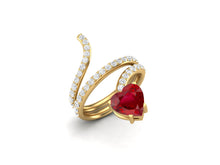 Load image into Gallery viewer, Ruby Heart-Shaped Snake Ring - Sterling Silver
