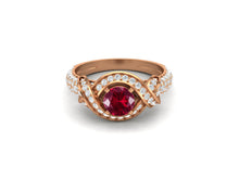 Load image into Gallery viewer, Ruby Twisted Halo and Pave Band Ring - Sterling Silver
