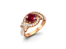 Load image into Gallery viewer, Ruby Twisted Halo and Pave Band Ring - Sterling Silver
