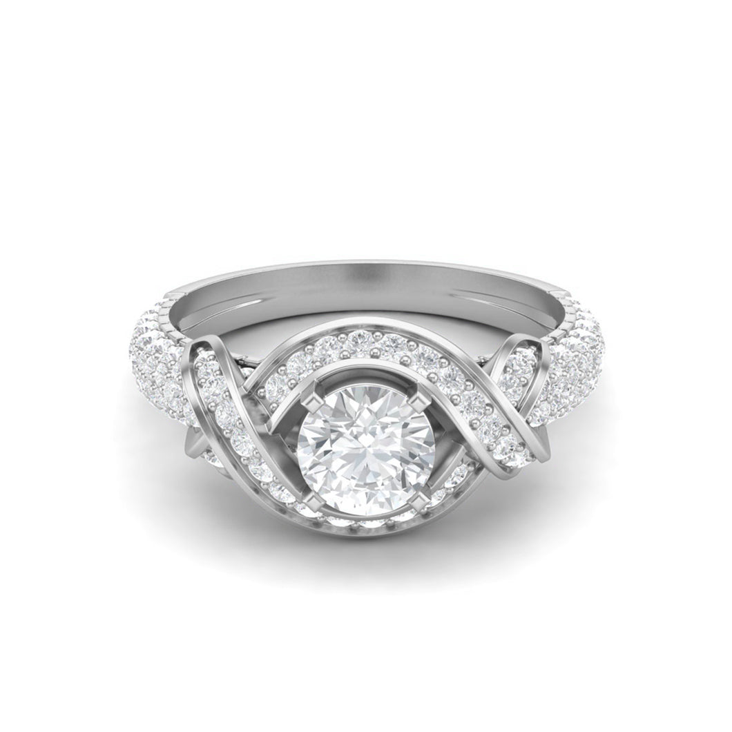 Moissanite Twisted Halo Engagement Ring – Sterling Silver