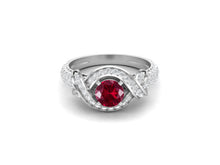 Load image into Gallery viewer, Ruby Twisted Halo and Pave Band Ring - Sterling Silver
