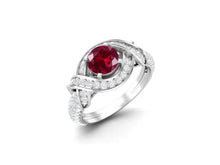 Load image into Gallery viewer, Ruby Twisted Halo and Pave Band Ring - Sterling Silver
