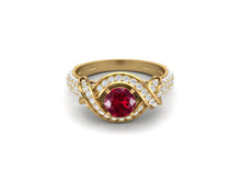 Load image into Gallery viewer, Ruby Twisted Halo and Pave Band Ring - Sterling Silver
