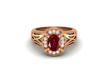 Load image into Gallery viewer, Ruby Oval Filigree Design Ring - Sterling Silver
