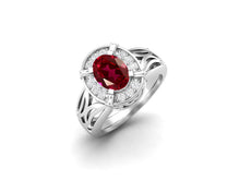 Load image into Gallery viewer, Ruby Oval Filigree Design Ring - Sterling Silver
