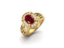 Load image into Gallery viewer, Ruby Oval Filigree Design Ring - Sterling Silver
