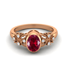 Load image into Gallery viewer, Ruby Floral Diamond Accents Ring - Sterling Silver
