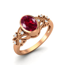Load image into Gallery viewer, Ruby Floral Diamond Accents Ring - Sterling Silver
