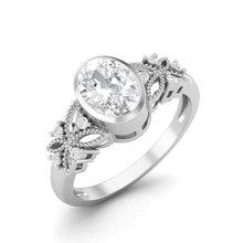 Load image into Gallery viewer, Moissanite Vintage Floral Accents Ring – Sterling Silver
