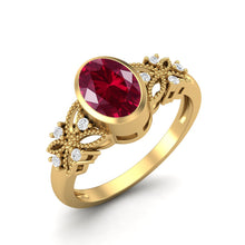 Load image into Gallery viewer, Ruby Floral Diamond Accents Ring - Sterling Silver

