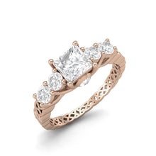 Load image into Gallery viewer, Moissanite Vintage Lattice Band Design Ring – Sterling Silver
