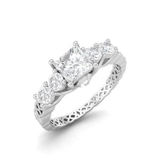 Load image into Gallery viewer, Moissanite Vintage Lattice Band Design Ring – Sterling Silver
