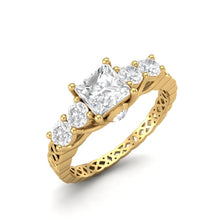 Load image into Gallery viewer, Moissanite Vintage Lattice Band Design Ring – Sterling Silver
