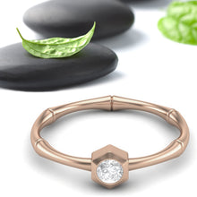 Load image into Gallery viewer, Moissanite Bamboo-Inspired Hexagon Bezel Ring – Sterling Silver
