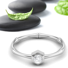 Load image into Gallery viewer, Moissanite Bamboo-Inspired Hexagon Bezel Ring – Sterling Silver
