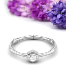 Load image into Gallery viewer, Moissanite Bamboo-Inspired Hexagon Bezel Ring – Sterling Silver
