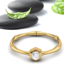 Load image into Gallery viewer, Moissanite Bamboo-Inspired Hexagon Bezel Ring – Sterling Silver
