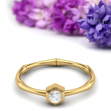 Load image into Gallery viewer, Moissanite Bamboo-Inspired Hexagon Bezel Ring – Sterling Silver
