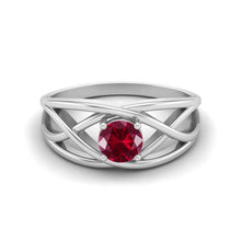 Load image into Gallery viewer, Ruby Round Criss Cross Band Ring - Sterling Silver

