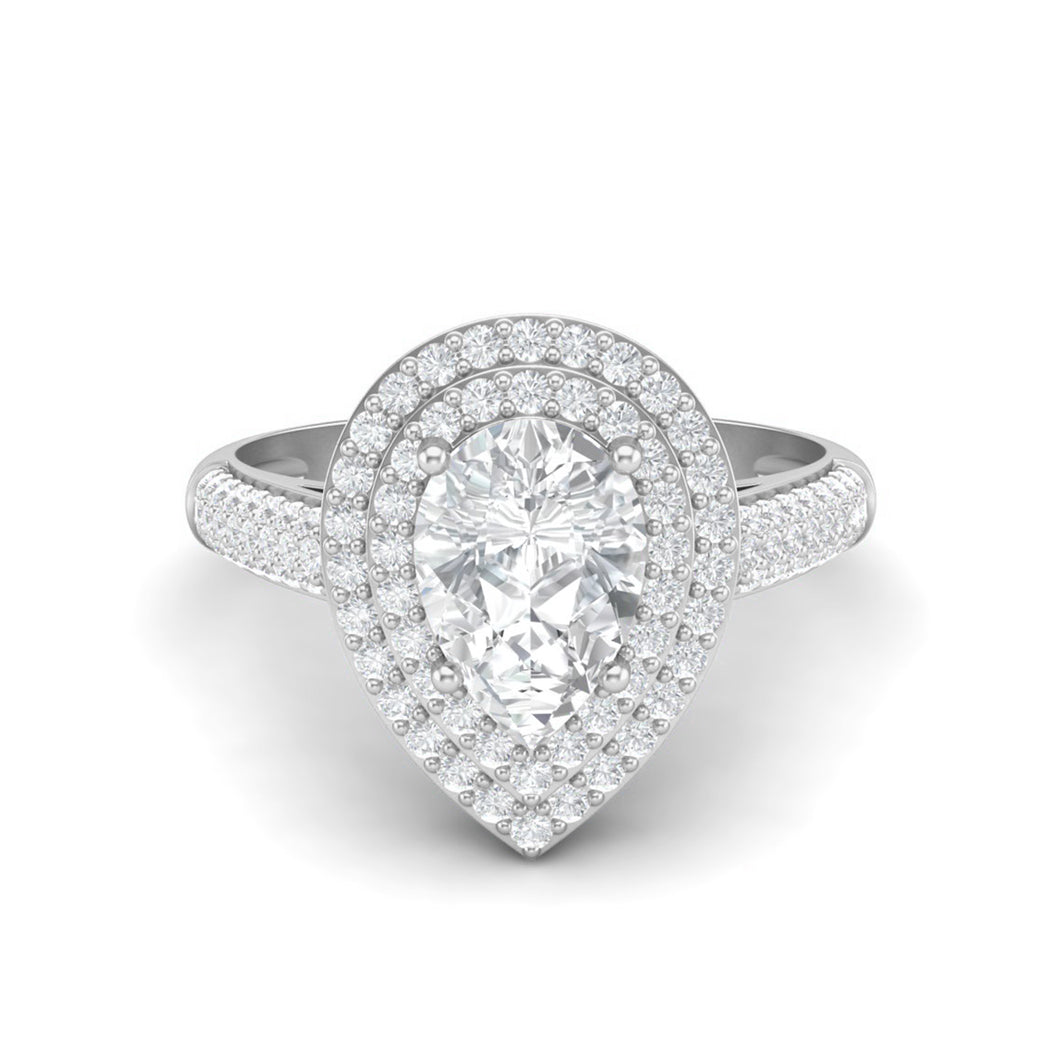Moissanite Double Halo Pavé Statement Ring – Sterling Silver
