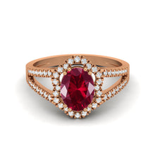 Load image into Gallery viewer, Ruby Oval Diamond Halo Ring - Sterling Silver
