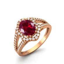 Load image into Gallery viewer, Ruby Oval Diamond Halo Ring - Sterling Silver
