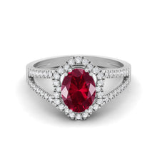Load image into Gallery viewer, Ruby Oval Diamond Halo Ring - Sterling Silver
